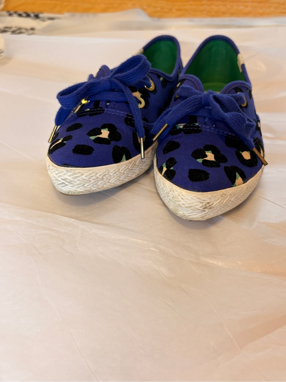 Kate Spade x Keds Blue Leopard Print Pointer Sneakers Canvas Flats Size 7 - Picture 11 of 12